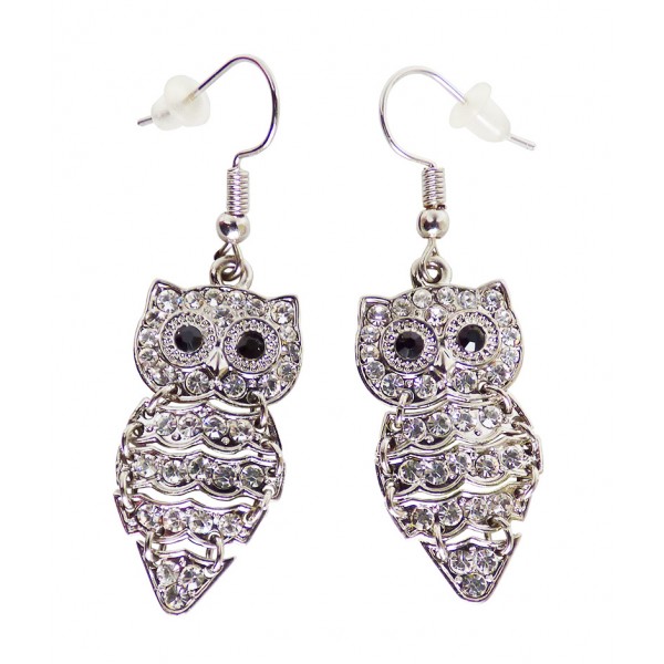 Paire de boucles d'oreilles en chouettes argentées