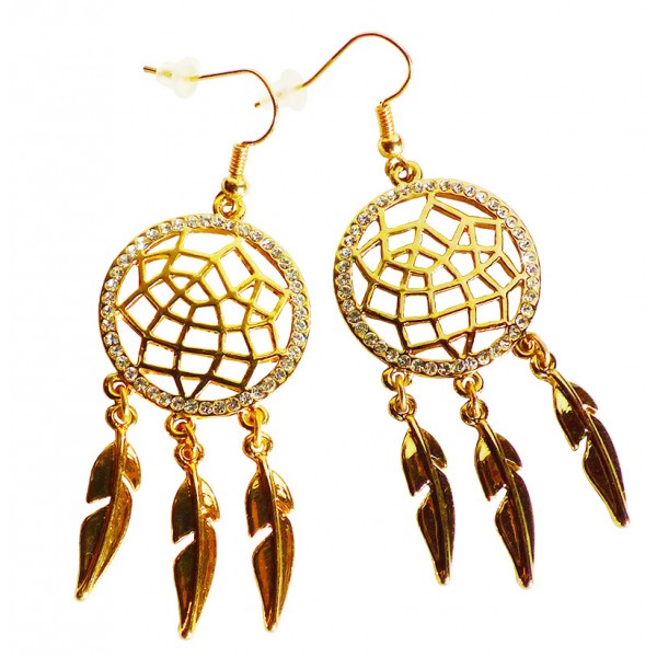 Paire de boucles d'oreilles attrape rêves dorées