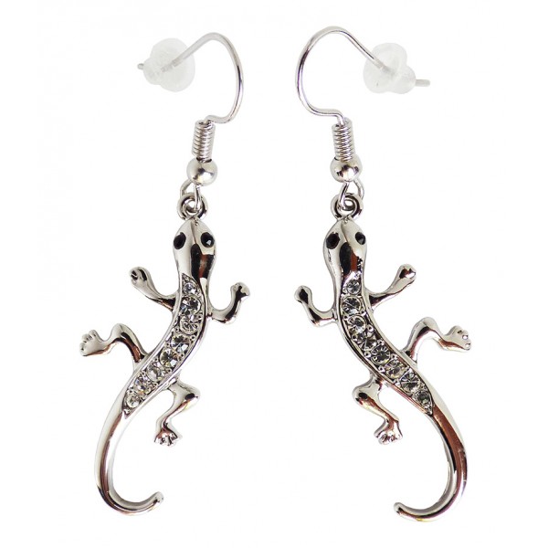 Paire de boucles d'oreilles lézards argentés