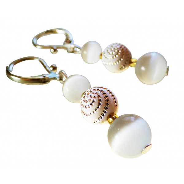 Boucles d'oreilles White Cat, oeil de chat blanc