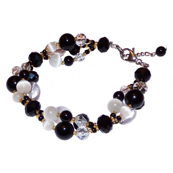 Bracelet Fleuri Noir agates et cristal
