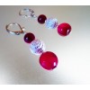 Boucles d'oreilles légère Agates fushia et perles blanches à spirales.