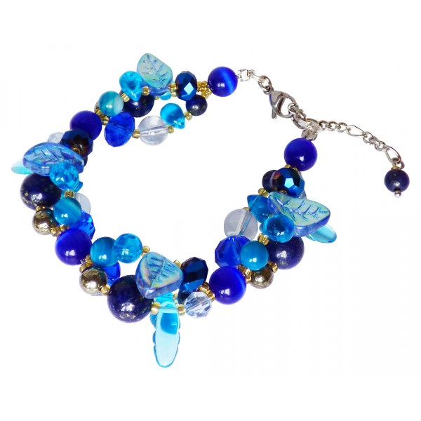 Bracelet Fleuri Lapis Lazuli, cristal, agates et perles de verre