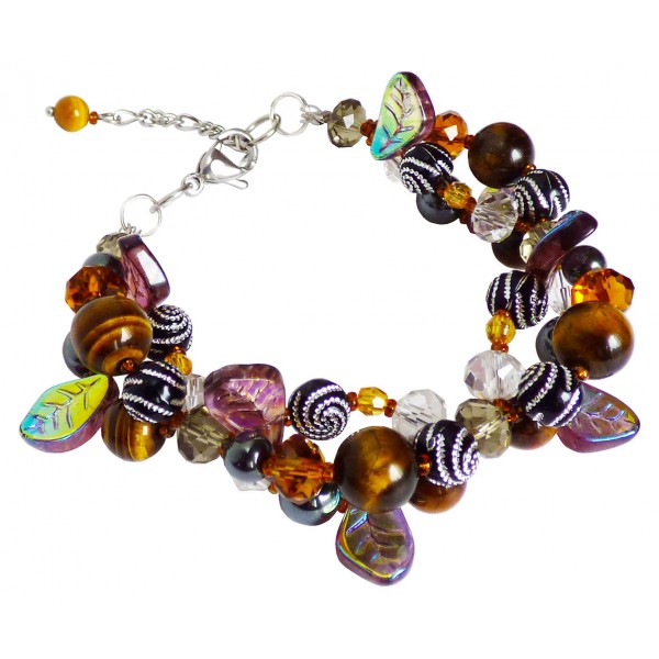 Bracelet fleuri œil de tigre, hématite et perles de verre.
